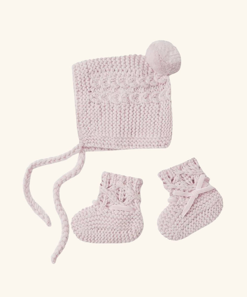 Snuggle Hunny | Bonnet & Booties Merino Wool - Pink