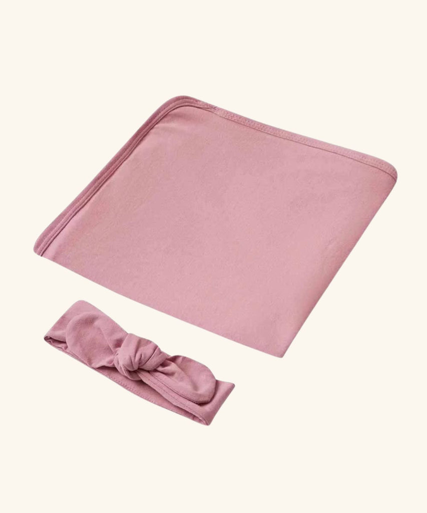 Snuggle Hunny | Organic Jersey Wrap & Topknot Set - Jewel Pink