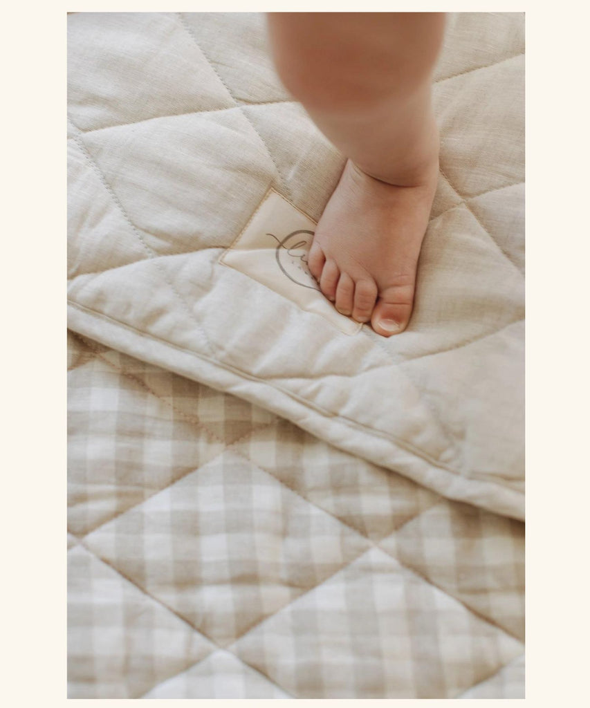 Linen Label | French Quilted Playmat Blanket - Oatmeal and Gingham