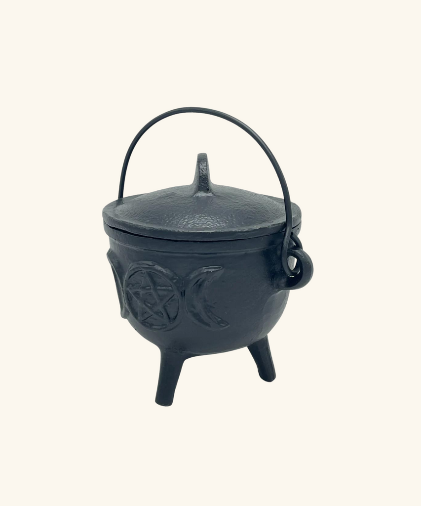 Triple Moon Cauldron with Lid - Black