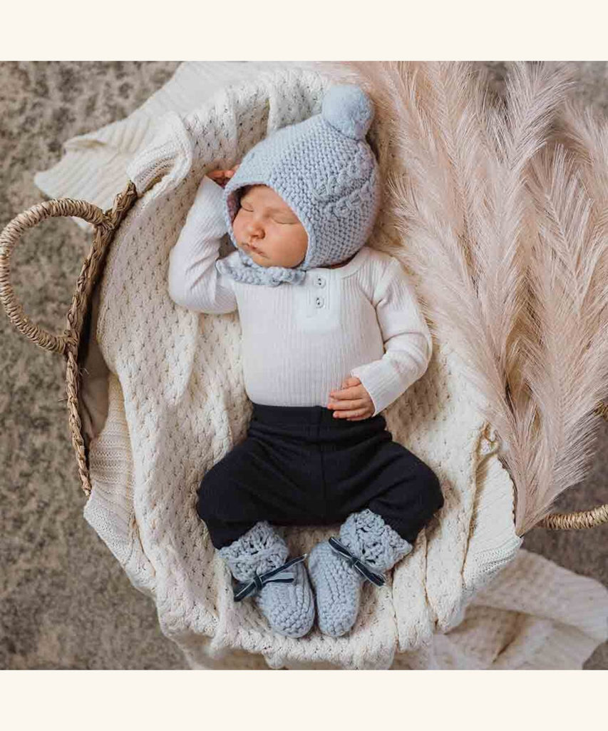 Snuggle Hunny | Bonnet & Booties Merino Wool - Blue