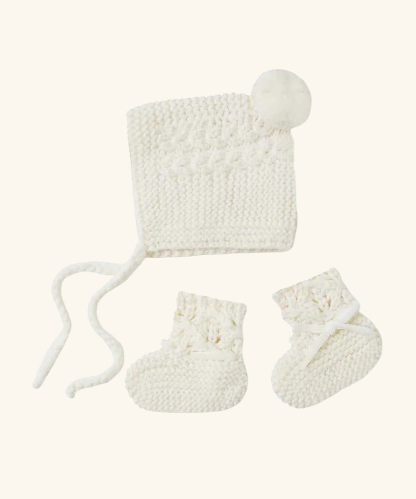 Snuggle Hunny | Bonnet & Booties Merino Wool - Ivory