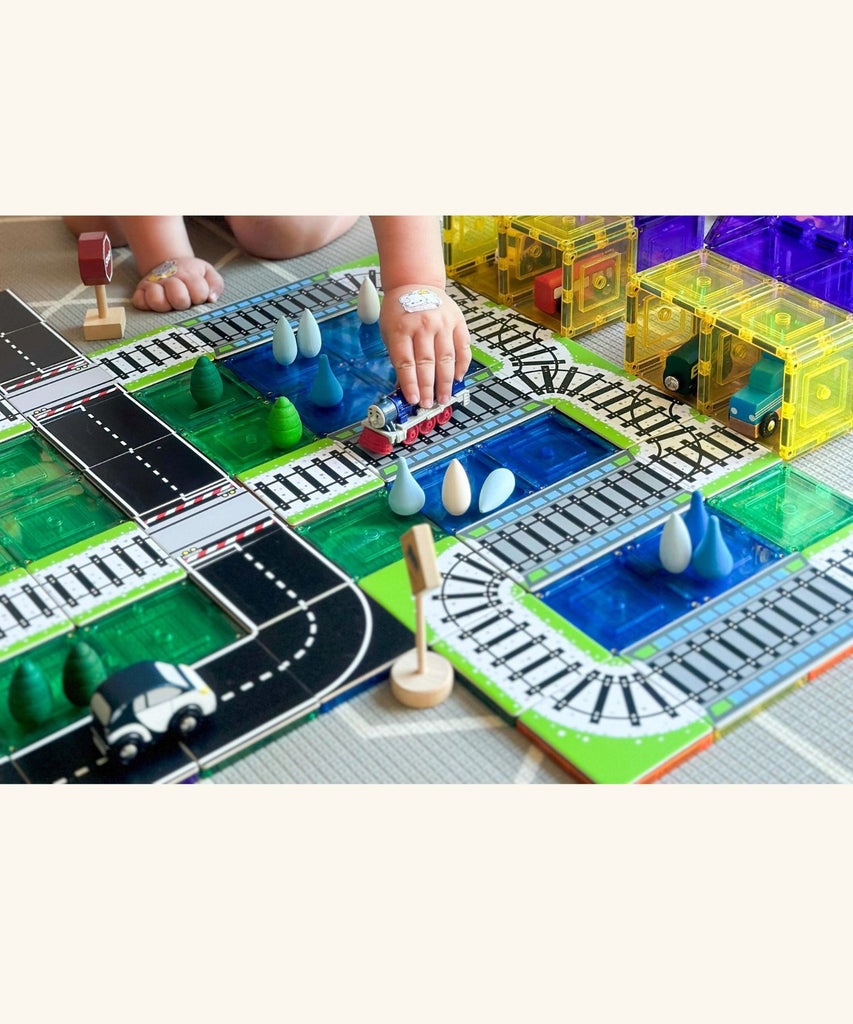 Learn and Grow Toys | Magnetic Tile Topper - Train Pack 36pc