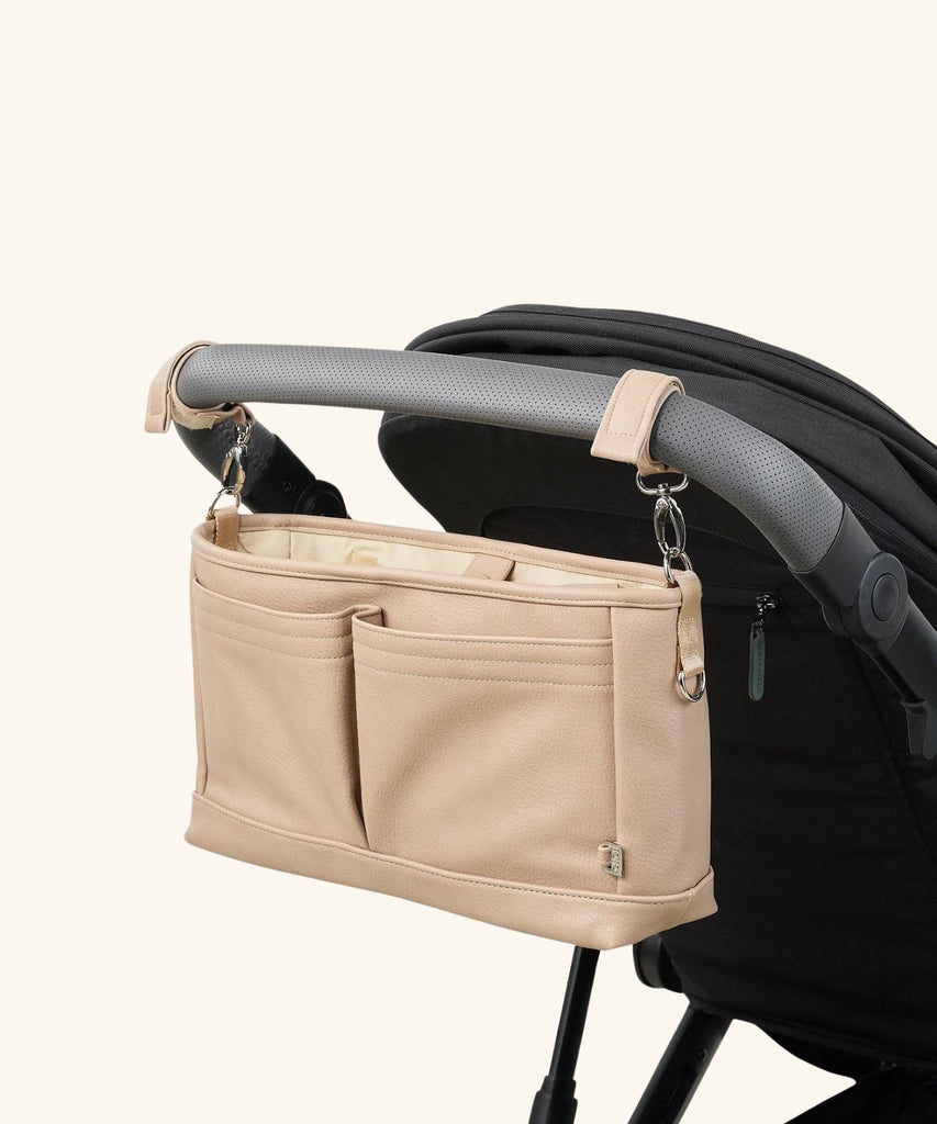 Oioi | Faux Leather Stroller Organiser/Pram Caddy- Oat