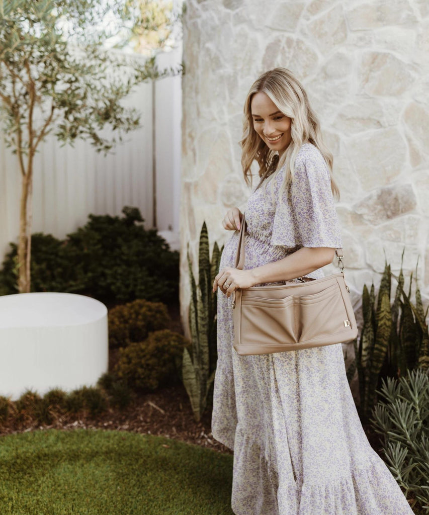 Oioi | Faux Leather Stroller Organiser/Pram Caddy- Oat