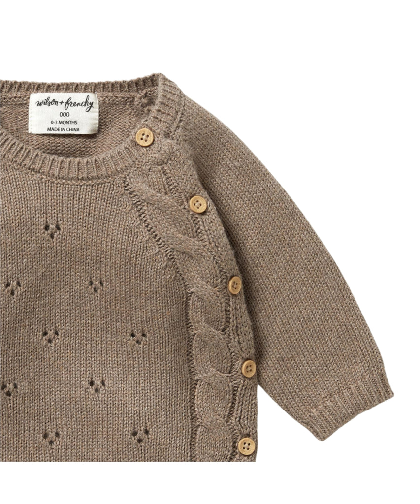 Wilson & Frenchy | Knitted Pointelle Kimono Cardigan - Walnut