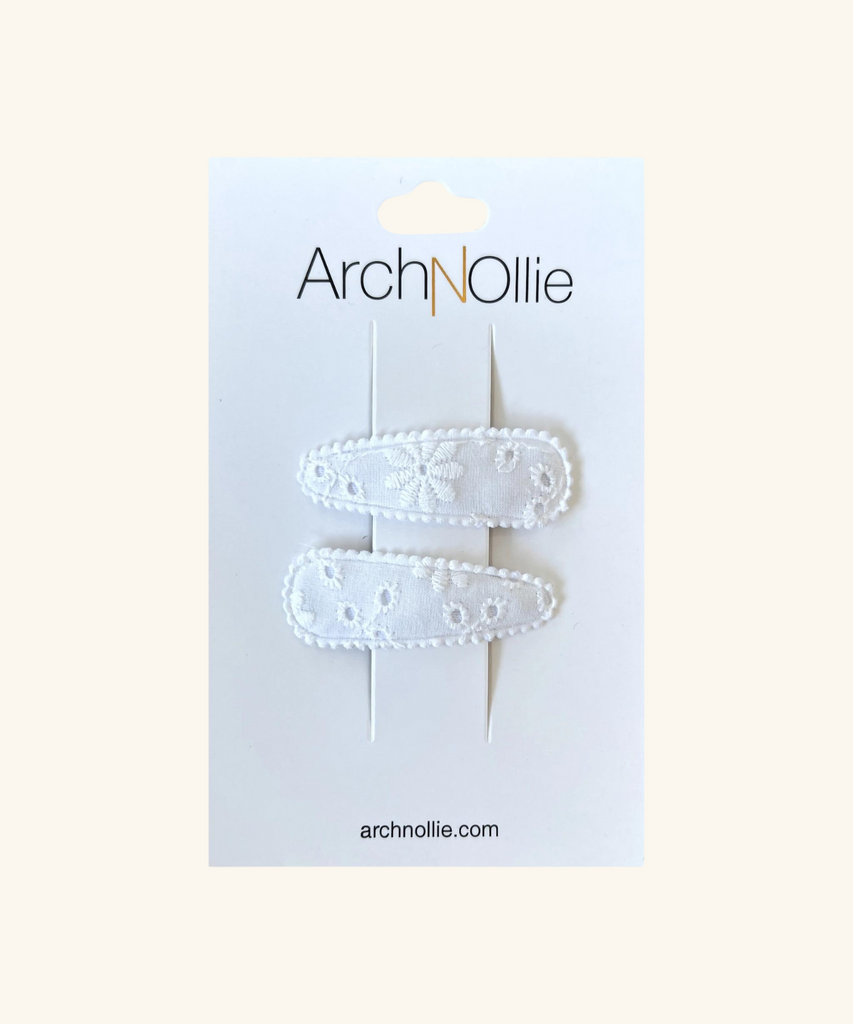 Arch N Ollie | Broderie Anglaise Snaps Twin Pack - White