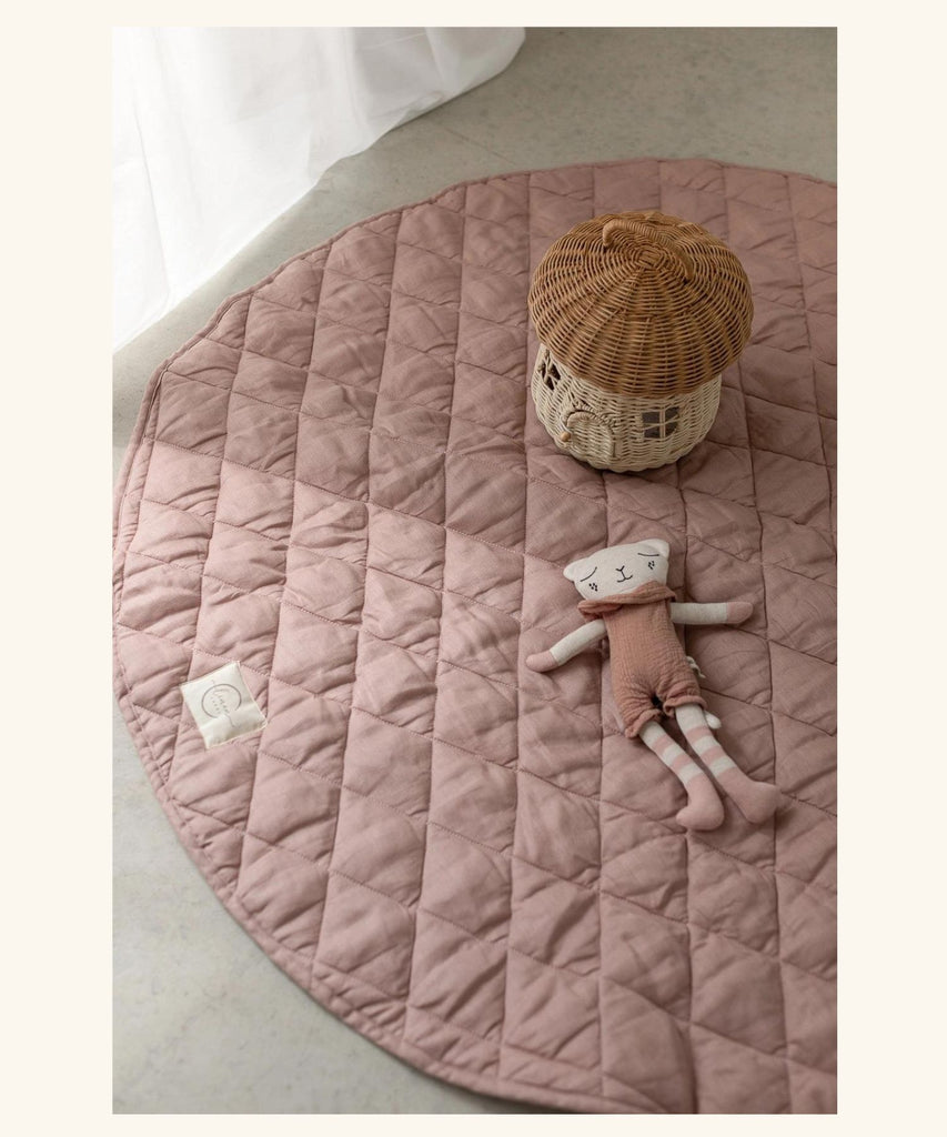 Linen Label | French Quilted Playmat Blanket - Dusty Rose and Gingham