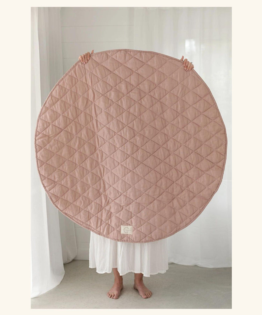 Linen Label | French Quilted Playmat Blanket - Dusty Rose and Gingham