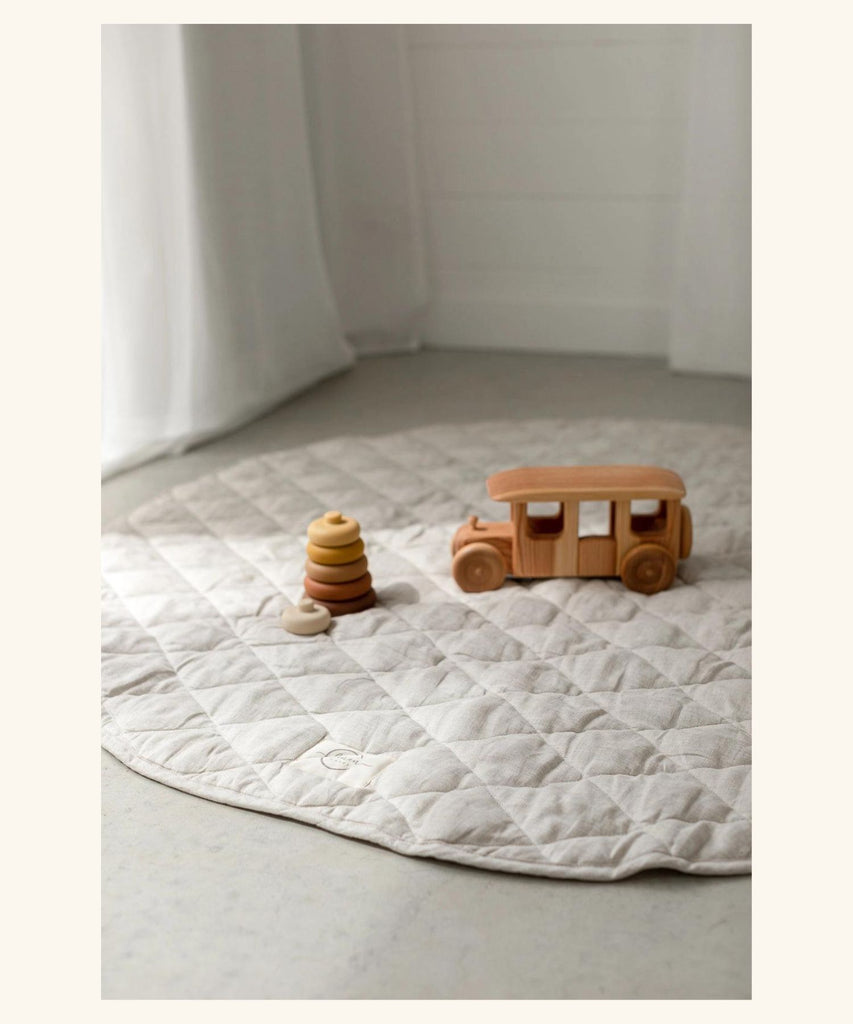 Linen Label | French Quilted Playmat Blanket - Oatmeal and Gingham