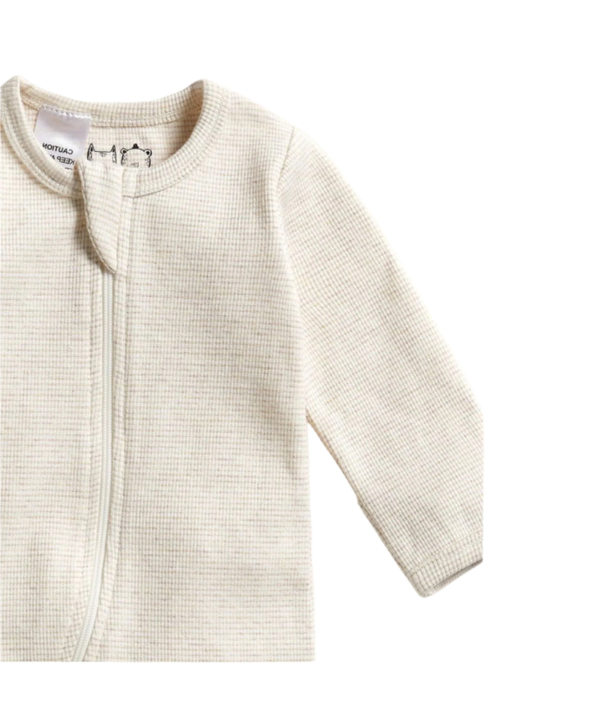 Wilson & Frenchy | Organic Stripe Zipsuit with Feet - Oatmeal