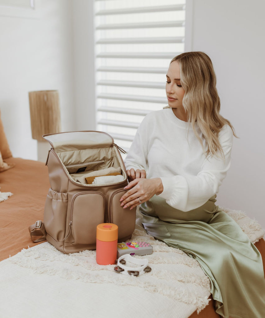Oioi | Faux Leather Nappy Backpack - Oat Dimple
