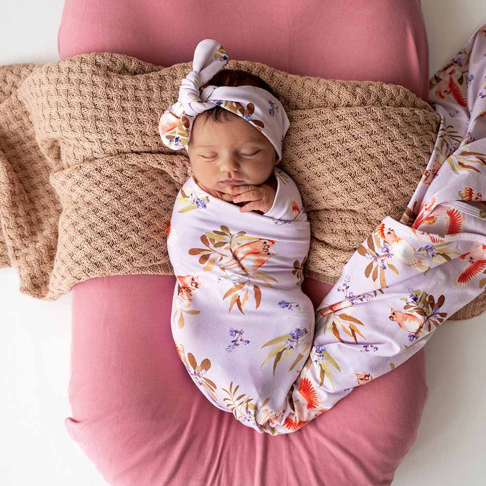 Snuggle Hunny | Organic Jersey Wrap & Topknot Set - Major Mitchell