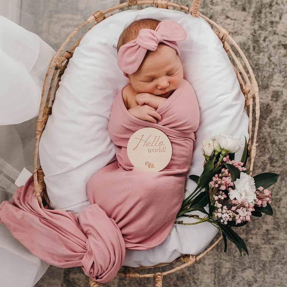 Snuggle Hunny | Organic Jersey Wrap & Topknot Set - Jewel Pink