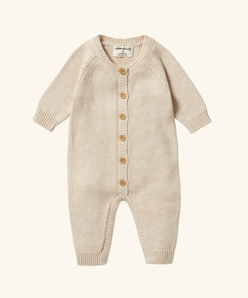 Wilson & Frenchy | Knitted Button Growsuit - Oatmeal Melange