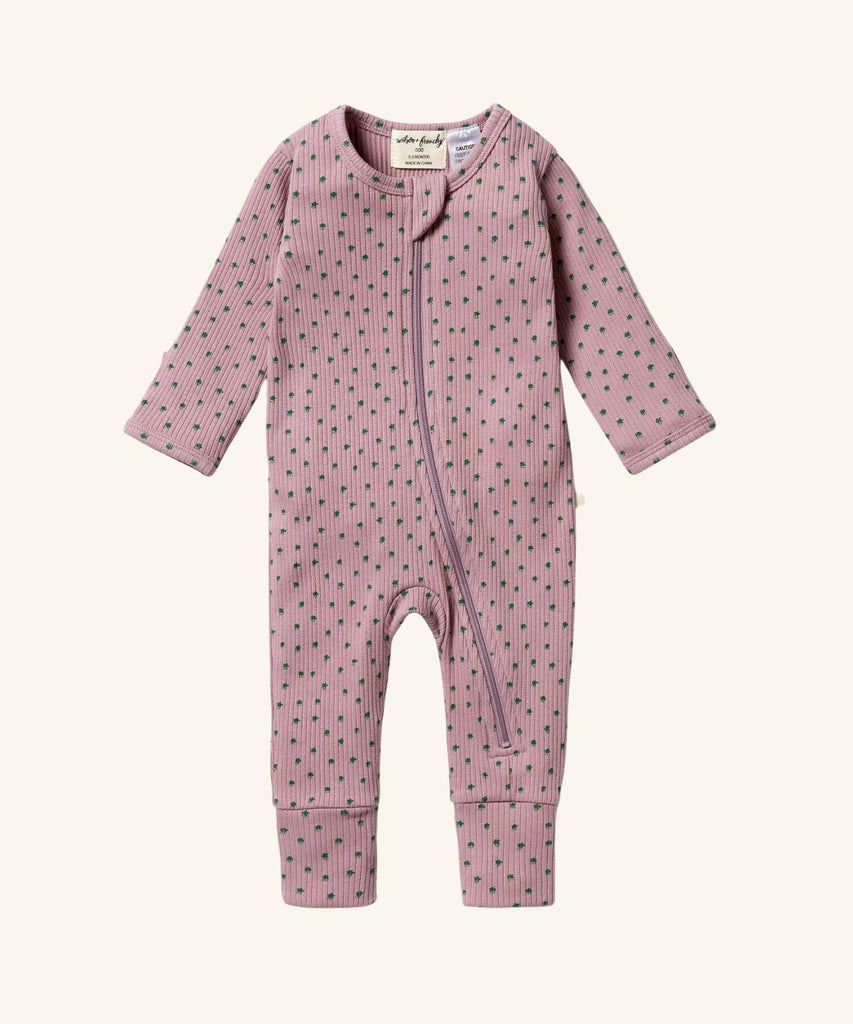 Wilson & Frenchy | Organic Rib Zipsuit with Feet - Little Clover