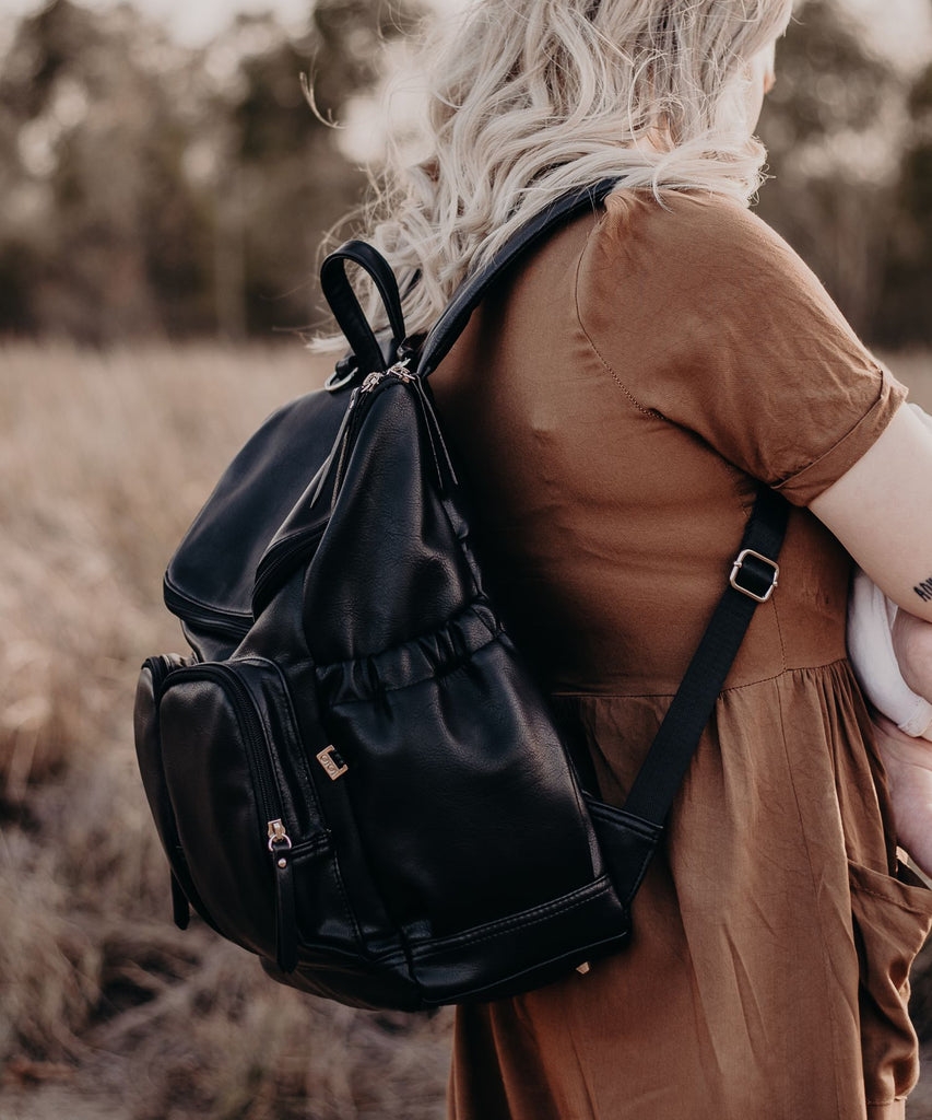 Oioi | Faux Leather Nappy Backpack - Black